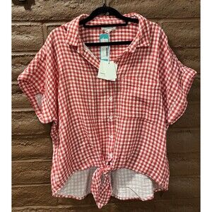 BeachLunchLounge‎ Women's Red And White Blouse Fix Stitch Size L $47 NWT